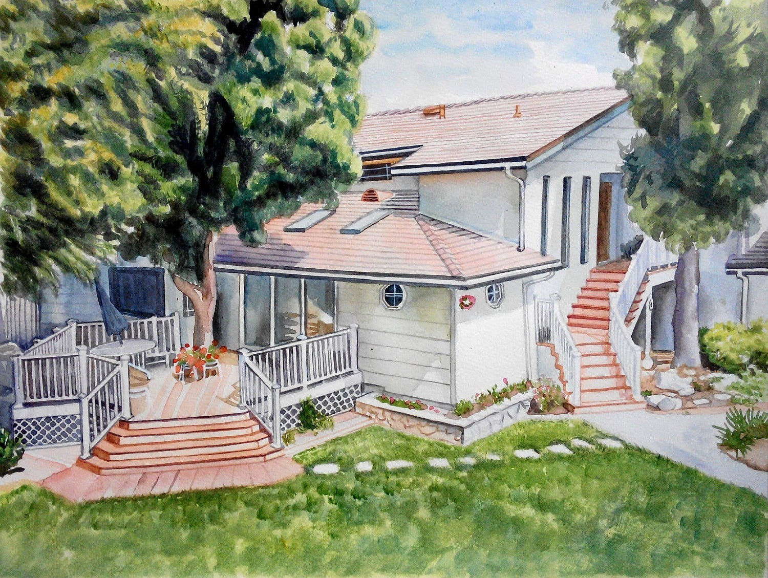 Landscape & Houses in Watercolor