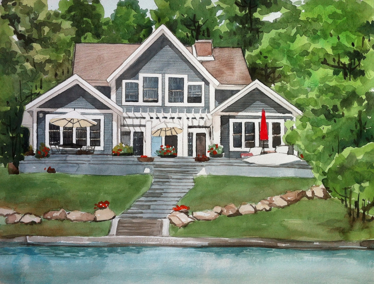 Landscape & Houses in Watercolor