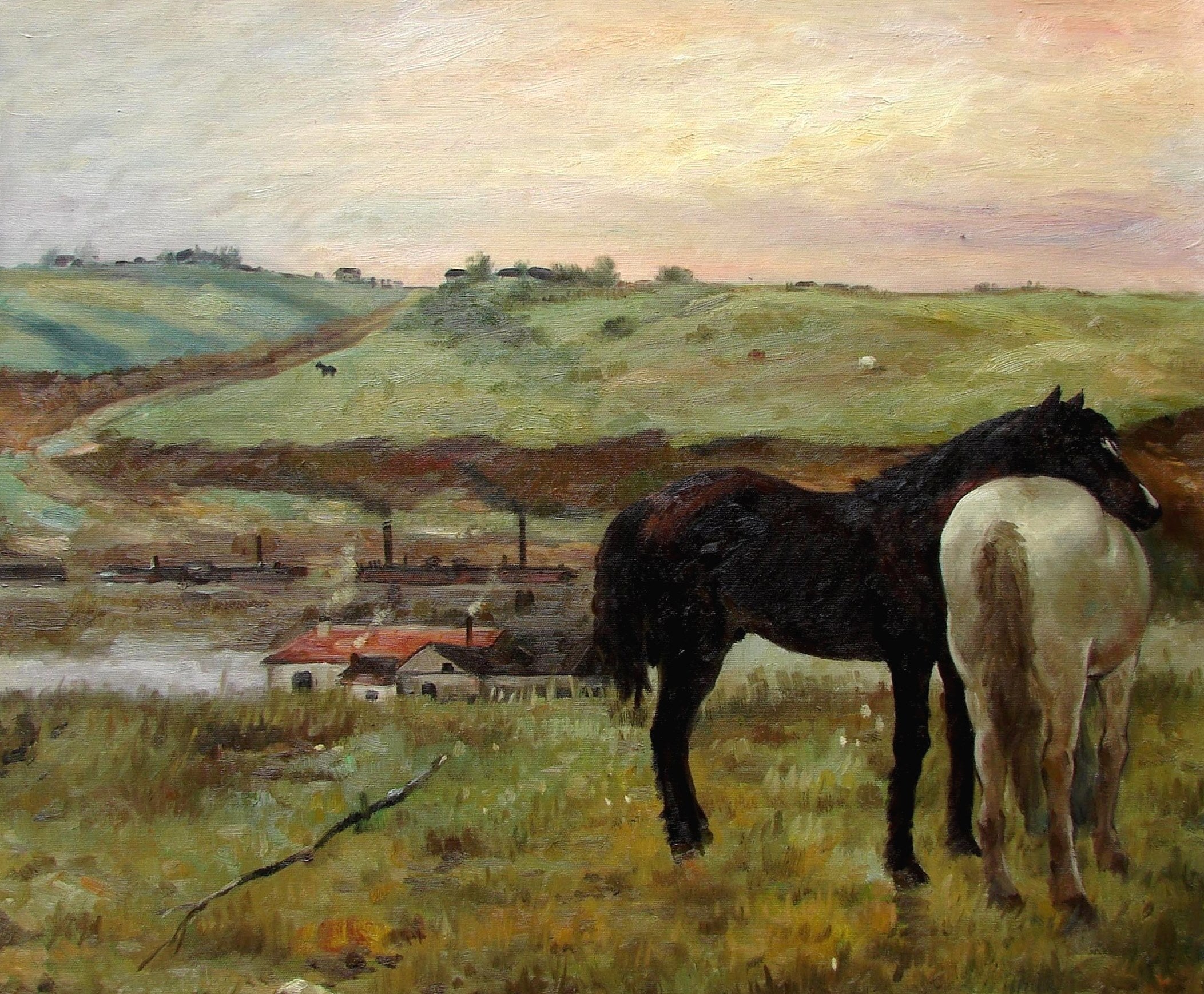 Landschaft & Häuser in Öl